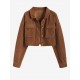 Women's Single Breasted Flap Pockets Corduroy Crop Shirt Jacket Shacket